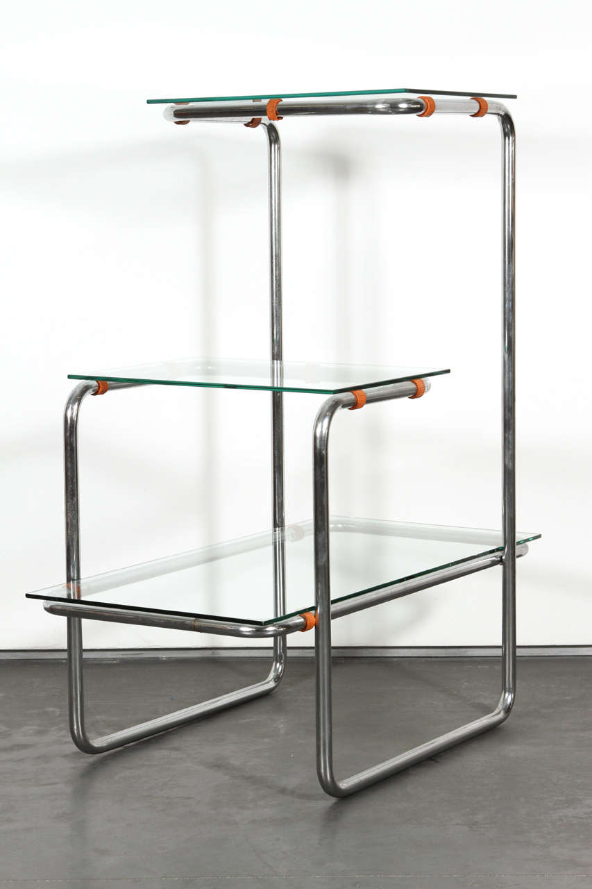 Pair of 1930s metal and glass side tables by Emile Guyat for Thonet.